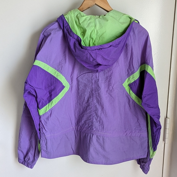 Vintage 90s InSport for Women Purple Neon Green Windbreaker Jacket Medium Hood - Picture 11 of 16